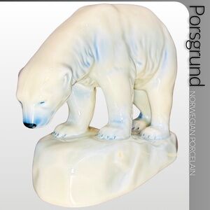 Porsgrund Norwegian Porcelain Polar Bear Standing on Ice Sculpture
